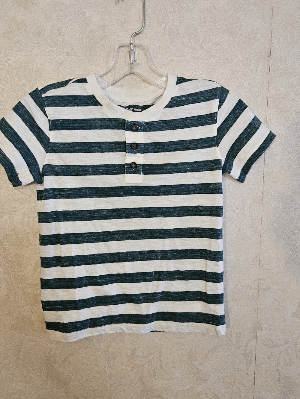 Cat & Jack Dark Green and White Striped Henley Tee